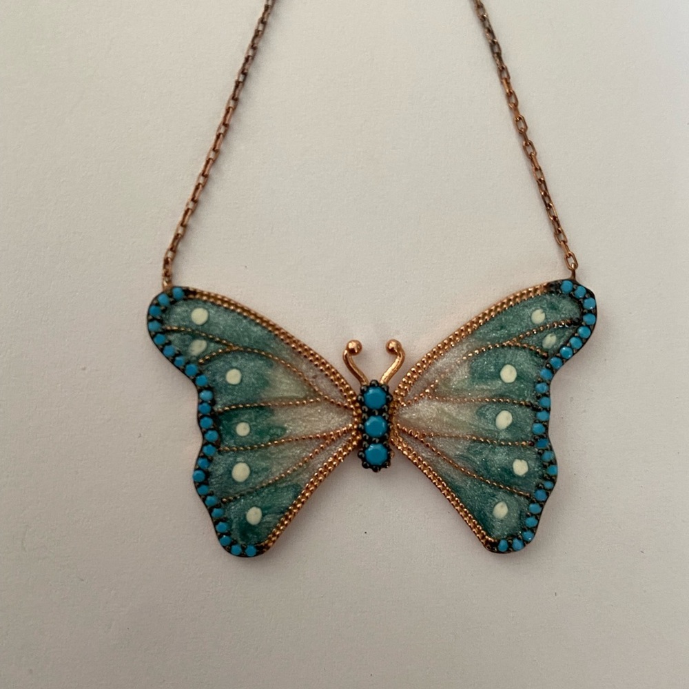 🦋 925 Silver butterfly turquoise enamel necklace - Picture 1 of 3